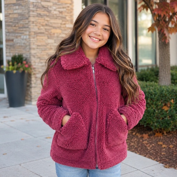 Elodie Girl Jackets & Blazers - Elodie Girl Sherpa Teddy Jacket Dusty Rose‎ Full Zip Girls L 13-14